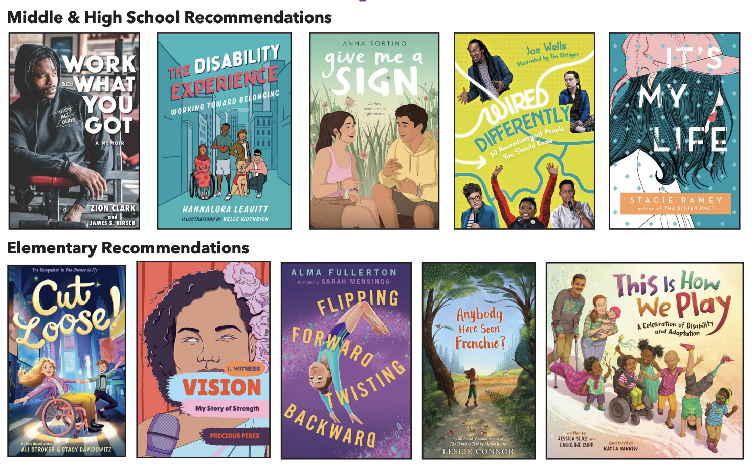 Disability Awareness Month Middle School and High School book recommendations